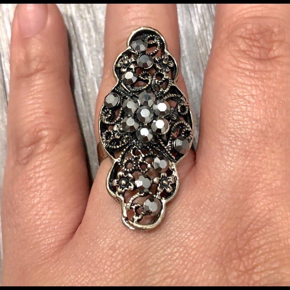 Black/Silver Ring with Black Gemstones